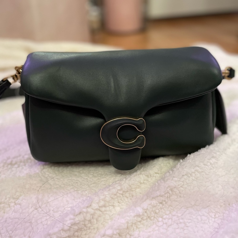 Coach Dark Green Leather Shoulder Bag with Gold 'C' Hardware